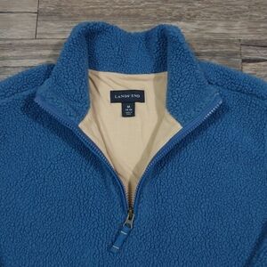 Lands End Sherpa Fleece Pullover Mens Size M Blue Quarter Zip Jacket